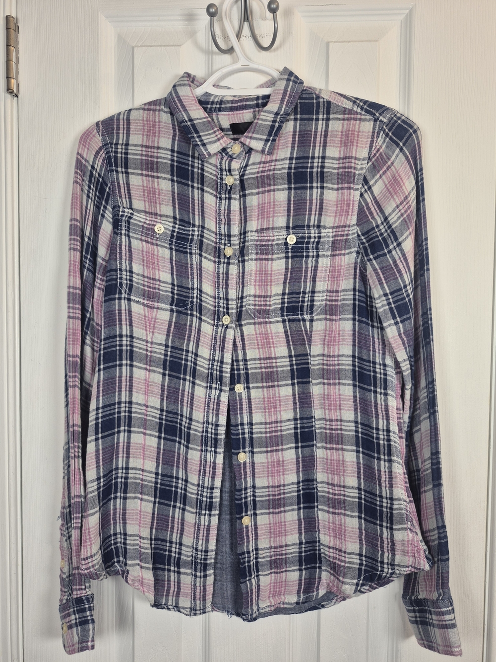 AQUA NWT Pink Navy Plaid Lightweight Button-Down Shirt Flannel Small Modern Prep